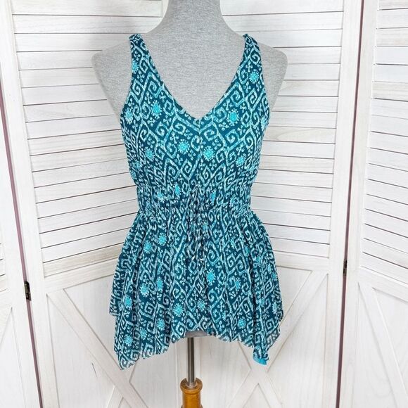Michael Michael Kors Printed Mesh Peplum Tank Top Turquoise Blue XS - Picture 1 of 13